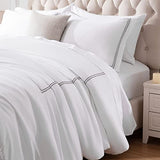 SLEEP ZONE Luxury Hotel Bedding Comforter Set 3-Piece Machine Washable, Lightweight Down Alternative Duvet Insert with Embroidered Stripes, King (106" x 95"), Grey Strips SLEEP ZONE