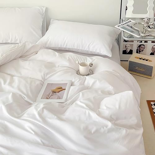 Cottonight White Comforter Sets Full Solid White Bedding Comforter Set Full Plain Cozy Breathable Quilts Blanket Soft Breathable Hotel Bedding Set with 2 Pillowcases for Women Men Cottonight
