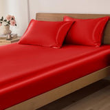 VACVELT 2-Piece Satin Fitted Sheet Set Twin Size, Red Bottom Bed Sheet with 1 Pillowcase, Similar to Silk Sheets, Luxury & Silky Bedding Set, 15 Inch Deep Pocket VACVELT