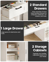 HOPUBUY Farmhouse Executive Desk with File Drawers,Wood Home Office Desk w/Charging Station,Adjustable Storage Cabinets,White Computer Writing Desk for Work,Study HOPUBUY