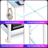 X-cosrack 33.5" Small Gaming Desk with LED Lights & Power Outlets, Compact Computer Desk with Monitor Stand & CPU Stand, Gamer Table with Storage Drawer, Side Hooks for Home Office, Bedroom, White X-cosrack