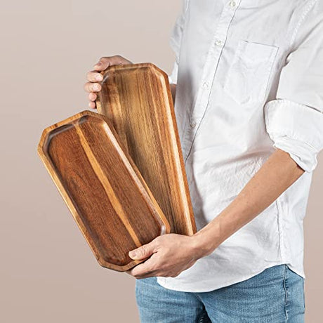 Set of 2 Solid Acacia Wood Serving Trays 16" and 12" Rectangular Wooden Serving Platters for Dessert, Food, Vegetables, Fruit, Charcuterie, Appetizer Serving Tray, Cookie Platter Cheese Board BF BILL.F SINCE 1983