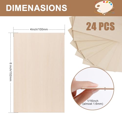 24Pack Basswood Sheets 4x6x1/16 Inch, Basswood for Laser Cutting & Engraving, Thin Plywood Wood Sheets Unfinished Wood for Crafts, DIY Architectural Models, Wood Burning and Painting. VKIZA