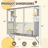 JFHID Catio Outdoor Cat Enclosure with Window Access, Large Window Catio Wood Cat House with 4 Platforms & 3 Doors for Napping & Nature Viewing – All-Weather Pet Cage for Indoor Cats, White JFHID