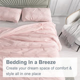 Swift Home Twin/Twin XL Baby Pink Rose Blush Comforter Set - Ruched 3D Floral Pintuck Bedding Set - 2 Pieces Bed Linen, 1 Comforter and 1 Pillow Sham Swift Home