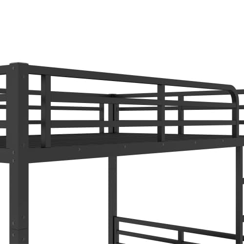 HKOLIE Full XL over Full XL Bunk Bed, Metal Bunk Bed Frame Heavy Duty Bunk Beds Loft Bed Frame with Ladder and Guardrail Metal Slats No Box Spring Required for Adults Teens (Full XL over Full XL Size) HKOLIE