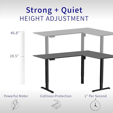 VIVO Corner Standing Desk, 63 x 55 inch Reversible L-Shaped Workstation, Electric Height Adjustment, Home, Office, and Reception Rooms, White Table Top White Frame, DESK-E3CTW VIVO