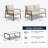 EAST OAK 4-Piece Patio Furniture Set with Thick Cushions, 4 Seats Waterproof Outdoor Patio Set with Rattan Armrests, Loveseat and Coffee Table for Backyard, 2024 Coast Patio Conversation Set in Beige EAST OAK