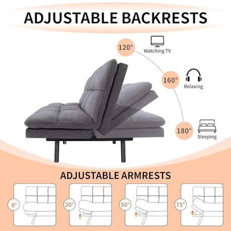 MUUEGM Convertible Futon Sofa Bed Memory Foam 71" Sofabed Modern Loveseat Sleeper Sofa with Adjustable Backrest & Armrest for Small Space Office Couch for Living Room,Apartment,Office MUUEGM