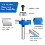 4PCS 1/4 Inch Shank Rabbet Router Bits with 6 Bearings Set (1/16", 1/8", 3/16", 1/4", 5/16", 3/8" Bearings) for Wood Grooving, Interchangeable Bearings with 1/2" to 1/4" Router Collet Xishuihe