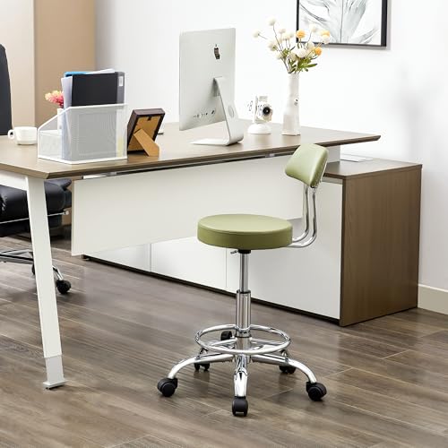 FIRAVOE Drafting Chair (Work Stool with Back)(Swivel Shop Stool 19.5"-26.6") Adjustable Height and Footrest Ergonomic Office Chair (Green) FIRAVOE