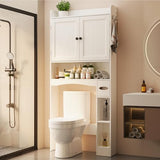 Ahomly Over The Toilet Storage Cabinet, 32.3" W x 70.3" H Over Toilet Bathroom Organizer with Doors, Adjustable Shelves, Toilet Paper Holder, 2 Side Hooks, Space-Saver for Bathroom, Laundry, White Ahomly
