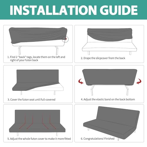YEMYHOM Futon Cover Latest Jacquard Design High Stretch Armless Sofa Bed Slipcover Anti-Slip Furniture Protector with Elastic Bottom (Futon, Light Gray) YEMYHOM