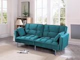 Container Furniture Direct Regal 75.6" Velvet Convertible Sofa Bed - Mid-Century Sleeper Couch w/Tufted Design & Metal Legs - Pull-Out Futon for Guests/Home (75.6" W x 34.6" D x 32" H), Blue Container Furniture Direct