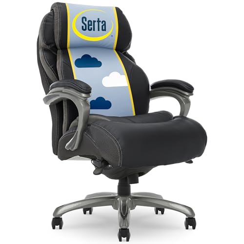 Serta Jackson Big and Tall Executive Home Office Chair with Smart Layers Technology, Wide Seat Cushion, Modern Comfy DeskChairs with Rolling Swivel Wheels, Bonded Leather, Black Serta