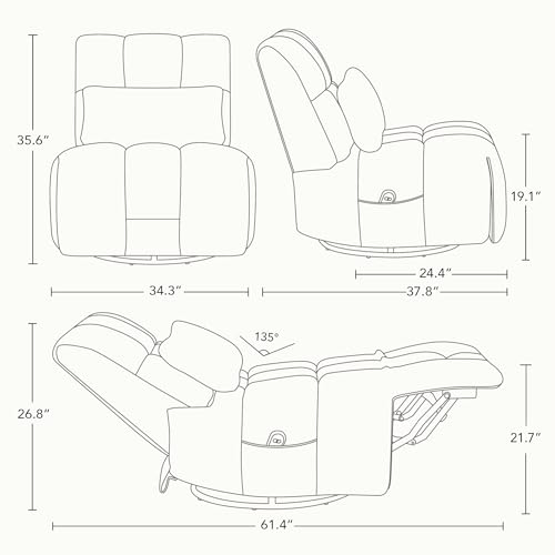 Watson & Whitely Oversized Power Recliner Chair for Adults, Swivel Rocker Recliner Chair with Lumbar Support, Ultra-Comfy Glider Recliner for Living Room Theater Seating Single Sofa, Cream
