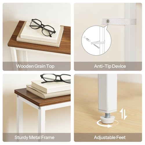 HOOBRO Narrow Console Table with Power Outlets, 44.9 Inches Sofa Table, Slim Behind Couch Table, Entryway Table with Display Shelf, for Living Room, Foyer, Hallway, Walnut and White WH114UXG01 HOOBRO