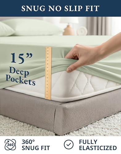 LANE LINEN 100% Organic Cotton Sheets Queen Size Bed Set, Machine Wash Eco Friendly Sustainably Produced Cotton Queen Sheet Set, Soft & Comfy Long Stabple Naturally Cooling Sheets– Mineral LANE LINEN