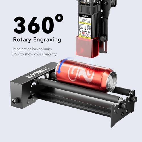 Longer Laser Rotary Roller for Cylindrical Engraving, 360° Y-Axis Auto-Rotation, Adjustable 6-200mm Diameter, Wine, Glass, Tumbler, Ring Engraver, Compatible with Most Laser Engraving Machines Longer