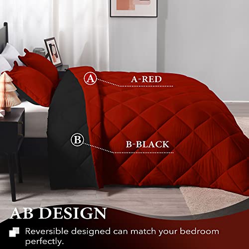 downluxe Queen Comforter Set - Red and Black Queen Comforter - Soft Bedding Sets for All Seasons - 3 Pieces - 1 Comforter (88"x92") and 2 Pillow Shams (20"x26") downluxe
