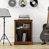 RowyPoey Farmhouse Record Player Stand, 3 Tier End Table, Turntable Stand with Vinyl Record Storage ,Wood Record Holder Cabinet Dispaly Shelf for Living Room,Bedroom,Rustic Brown RowyPoey