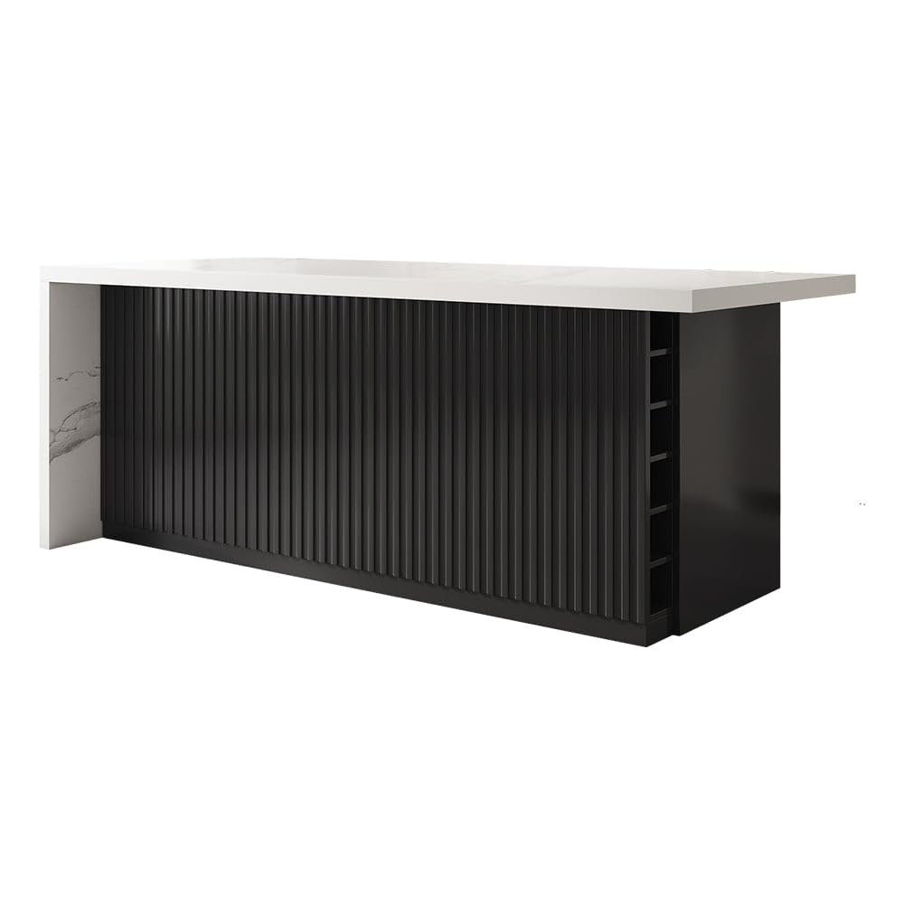 homary 72" Modern Kitchen Island with Storage & Seating White & Black Island Table for Kitchen with Drawers & Cabinet homary