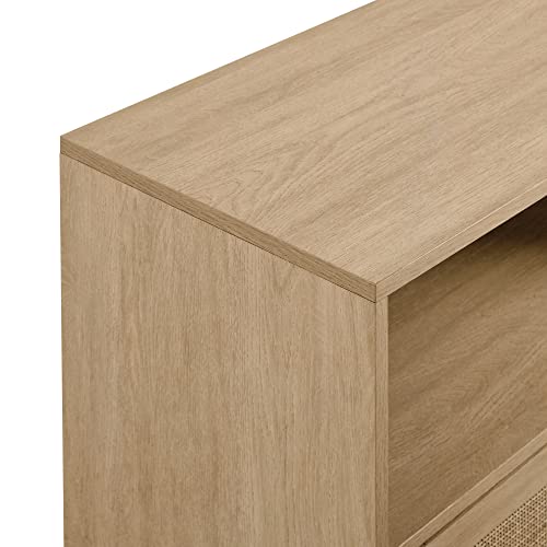 Walker Edison Payton Coastal Rattan-Drawer Fireplace TV Stand for TVs up to 75 Inches 70 Inch Coastal Oak Walker Edison