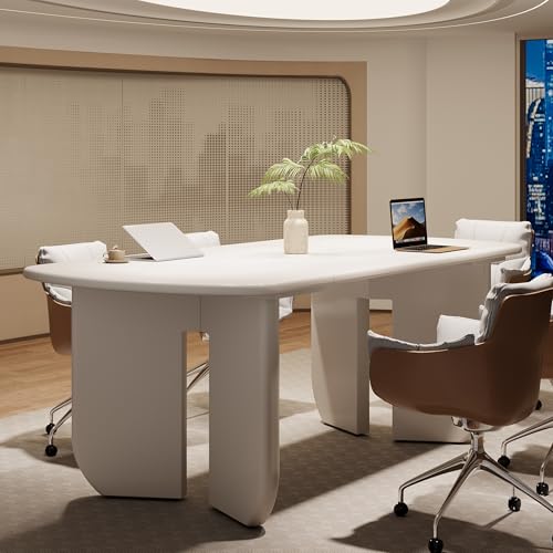 Tribesigns 5ft Conference Table for 4-6 People, 63" Large Meeting Table with Rounded Edges & Curved Base, Rectangle Conference Room Table, Modern Minimalist Workstation for Office, White Tribesigns