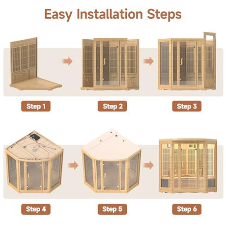 springspa Infrared Sauna 4 Person, Low EMF Far Infrared Sauna for Home, Indoor Corner Sauna, Hemlock Wooden Dry Sauna Room with Bluetooth Speaker, 7 Color Chromotherapy Lights springspa