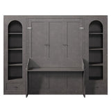 Merax Queen Size Murphy Platform Bed with Shelf, Side Cabinets, Drawers and LED, Gray Merax