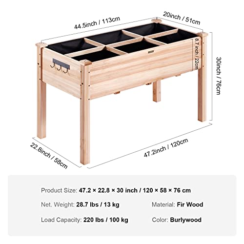 VEVOR Raised Garden Bed, Wooden Planter Box, Outdoor Planting Boxes with Legs, for Growing Flowers/Vegetables/Herbs in Backyard/Garden/Patio/Balcony, Burlywood (48x24x30in Elevated Planter with Legs)