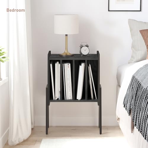 TUTOTAK End Table with Vinyl Holder Display Shelf, Record Player Stand, Record Storage Table, Side Table, Turntable Stand, Nightstand, Charcoal Grey TB01BY045 TUTOTAK