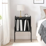 TUTOTAK End Table with Vinyl Holder Display Shelf, Record Player Stand, Record Storage Table, Side Table, Turntable Stand, Nightstand, Charcoal Grey TB01BY045 TUTOTAK
