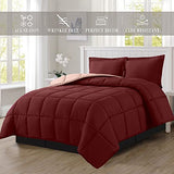 Elegant Comfort 3-Piece Reversible Comforter Set, All Season Cozy, Soft Down Alternative, Quilted - Box Stitched - Duvet Insert with 4 Corner Tabs, Comforter with Shams, Twin XL, Burgundy/Dusty Rose Elegant Comfort