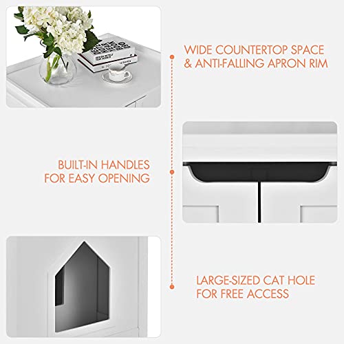 Tangkula Litter Box Enclosure, Cat Litter Box Furniture Hidden, Nightstand Pet House with Double Doors, Indoor Decorative Cat Box Cabinet, Cat Washroom Storage Bench for Large Cat Kitty (Whit - WoodArtSupply