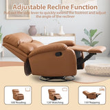 Chizzyseat Genuine Leather Rocker Recliner Modern Manual Swivel Glider Recliner with Adjustable Backrest & Footrest Wall Hugger Swivel Rocking Recliner Chair for Modern Living Room and RV Warm Brown