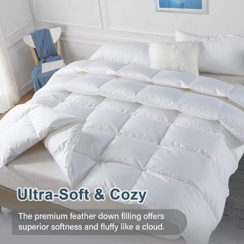 WhatsBedding Twin Comforter,Filled with Feather and Down, White Duvet Insert - Luxurious Hotel Collection Bed Blanket Comforter - 100% Cotton Shell -Twin Size 64x88 Inch WhatsBedding