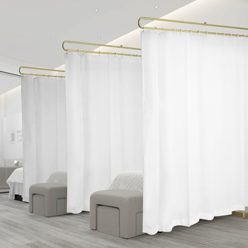 Gtouse Privacy Curtains for Room Divider, Metal Support Wall Mounted Privacy Curtain, U-Shape Portable Room Divider Curtains for Fitting Room Beauty Salon Bedroom and Hospital,1 Panel, 7.54ft (White) Gtouse