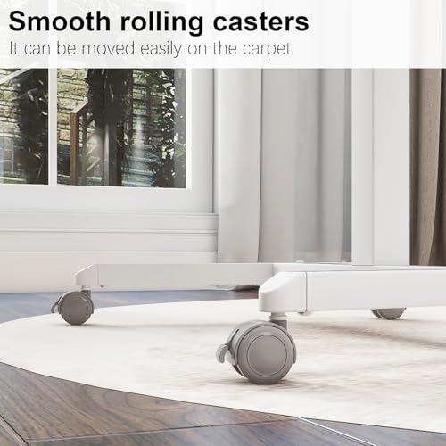 PUNCIA 90°Tiltable Small Standing Desk with Stoppers Mobile Rolling Laptop Table on Wheels Pneumatic Adjustable Height Computer Workstation Stand Up Cart Bedside Overbed Table for Home Office White PUNCIA