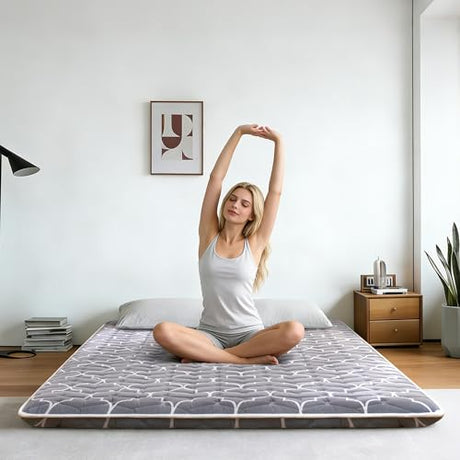 6th Generation Japanese Floor Futon Mattress - Extra-Thick 9-Layer Modern Futon with 100% High-Density Foam, Portable Floor Mattress Sleeping Pad for Adults, Guest Room, Dormitory, Queen Size(60"X80") Feisaibaoly