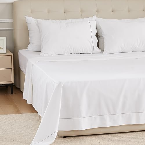 sunflower Extra Deep Pocket Queen Sheet Sets Fits 18"-24" in Deep Mattress -100% Cotton Queen Sheet Set, White Hotel Luxury Soft Breathable Sheet Sets for Queen Bed Deep Pocket sunflower