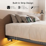 ONBRILL King Size Floating Bed Frame with USB Charging Station and Smart LED Lights, Heavy Duty Metal Platform Bed with Underbed Storage Space, Easy to Assemble, Noise-Free, No Box Spring Needed ONBRILL