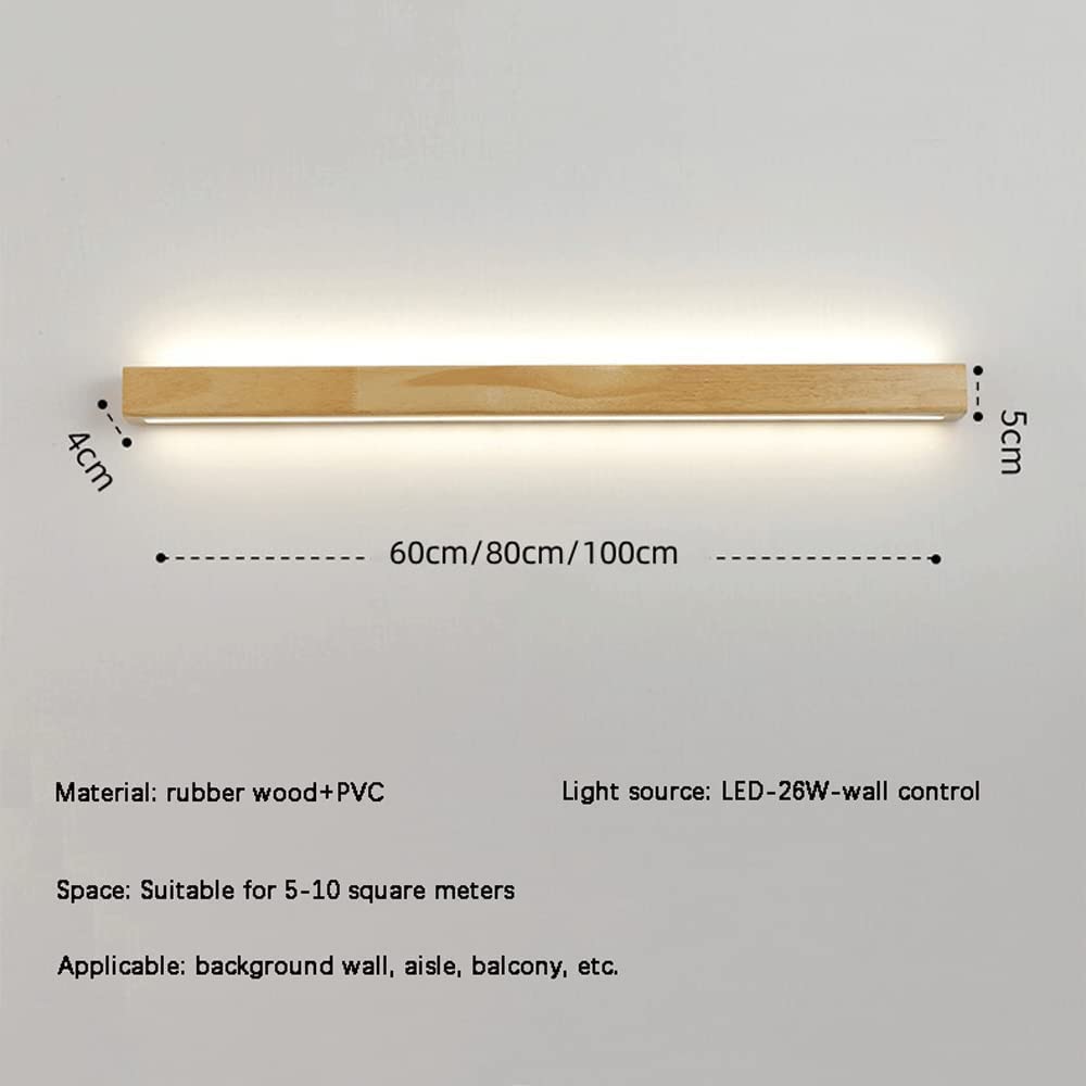 GLIDAX Minimalist Linear Wall Sconce LED Wooden Wall Light for Mirror Warm 3000K 24W Wall Light Long Strip Vanity Wall Lighting Fixture Solid Wood Sconces for Living Room Bedroom Decor - WoodArtSupply