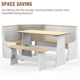 Gracava Breakfast Nook Table Set for Kitchen - White Bench Seating for Dining Room with Space Saving Solid Wood L Shaped Corner Dining Table Set Apartment for 4 to 6 People Gracava