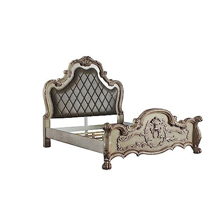Acme Dresden Faux Leather California King Panel Bed in Vintage Bone White ACME Furniture
