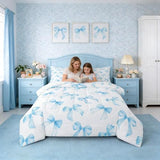 Feelyou Sky Blue Bow Bedding Set for Kids Boys Girls Twin Size Cute Dreamy Princess Style Comforter Set Ultra Soft Bow Pattern Comforter Sky Blue Bowknot Duvet Quilt Bedroom Decor Bow Quilt Feelyou