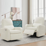 AEMEIOS Swivel Rocker Recliner, Oversized Boucle Glider Recliner Nursery, Manual Swivel Rocking Reclining Chairs with Removable Cushion and Lumbar Support for Nursery Living Room Bedroom, Teddy White