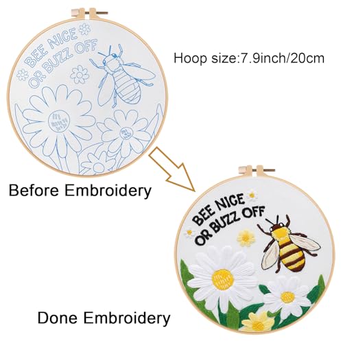 Louise Maelys Embroidery Kits for Beginners,Cross Stitch Kit for Adults,DIY Needlepoint with Bee Daisy Flowers Pattern