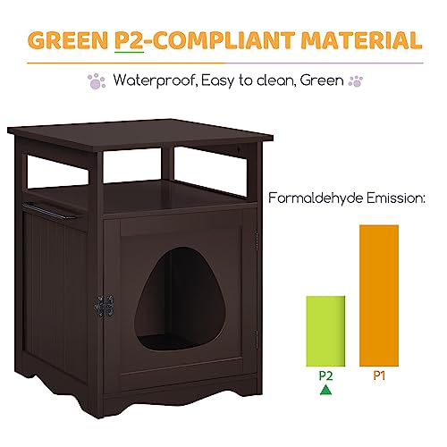 Yaheetech Cat Litter Box Enclosure, Hidden Litter Box Furniture with Open Shelf, Indoor Cat Washroom, Storage Cabinet Pet Crate, Side End Table, Wooden Pet House Espresso - WoodArtSupply