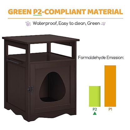 Yaheetech Cat Litter Box Enclosure, Hidden Litter Box Furniture with Open Shelf, Indoor Cat Washroom, Storage Cabinet Pet Crate, Side End Table, Wooden Pet House Espresso - WoodArtSupply